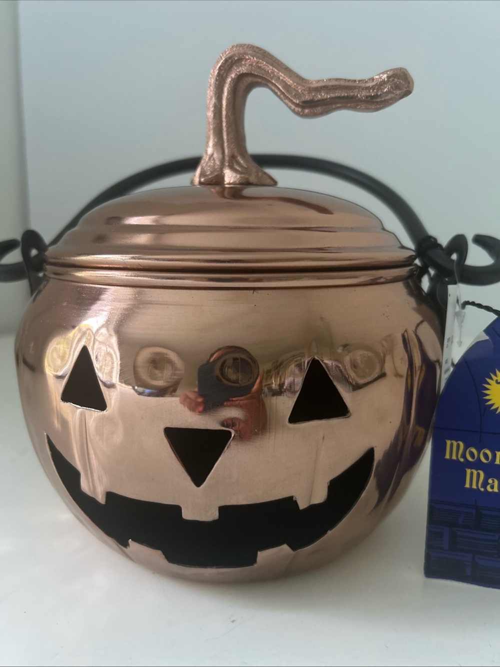 Lidded Jack-O'-Lantern Halloween Candy Decorative Pot Copper Vibe NEW